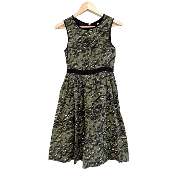 ASOS Sleeveless Cotton Dress Black Green Abstract Fit & Flare Dress - Picture 1 of 13